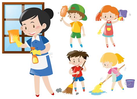 Children Doing Chores Clip Art