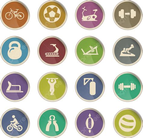 Sport Equipment Icon Set Bicycle Exercise Machine Weight Vector