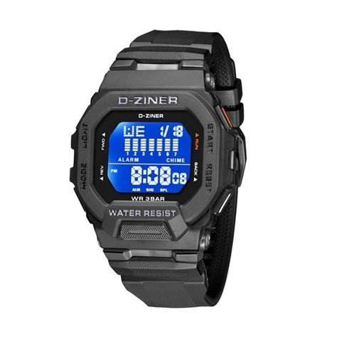 Jual Jam Tangan Original Pria Dziner 8312 Rubber Digital Hitam Full Di