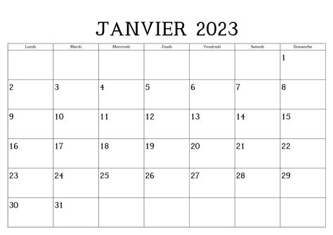 Calendrier Imprimable De Janvier 2023 2023 Calendrier