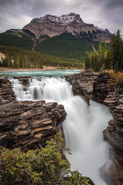 Long Exposure Of Athabasca Falls On The Icefield Parkway Jasper
