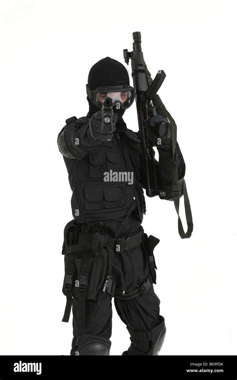Soldier Dressed In The Uniform Of The Sas Sbs And With Weapons Stock