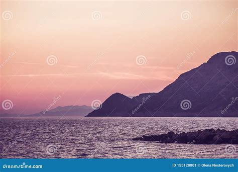 Sunset On The Sea Among The Beautiful Mountains The Adriatic Sea