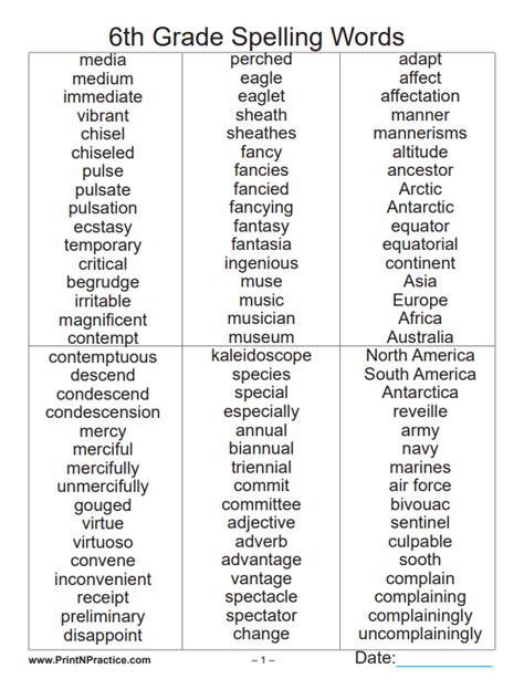 Sixth Grade Spelling Words List 8 Images Sixth Grade Spelling Words