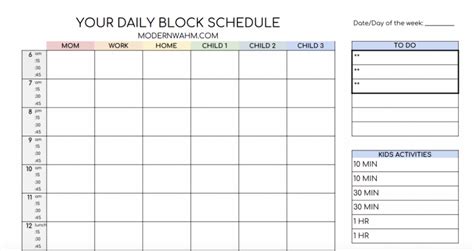 Printable Block Schedule Template