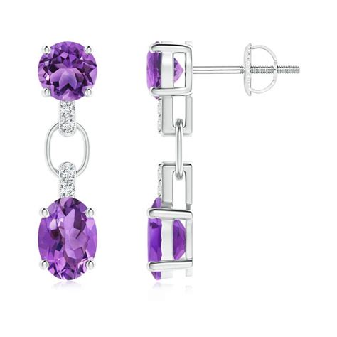 Round And Oval Amethyst Dangle Earrings With Diamond Accents Angara