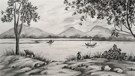 Simple Nature Drawing With Pencil Pencil Drawing Scenery Simple Pencil Drawings Of Nature