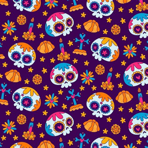 Free Vector Day Of The Dead Pattern Hand Drawn Design