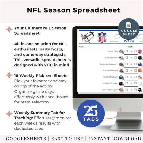 Nfl Pick Sheet Pro Football Bet Tracker Spreadsheet Printable Weekly
