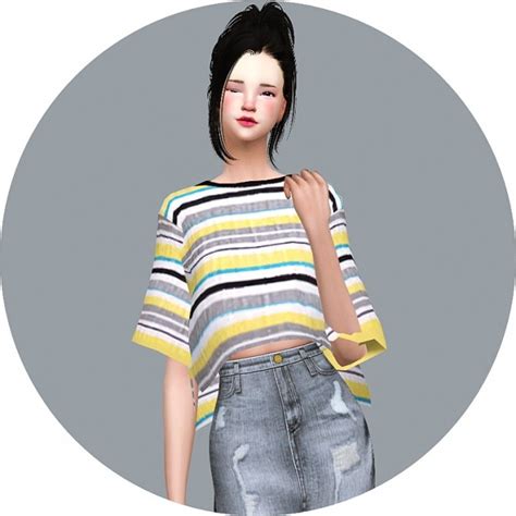 Romantic hair ,sensitive hair and curly ponytail by kiara zurk pls ? Boxy Half-Sleeves T-Shirt at Marigold » Sims 4 Updates