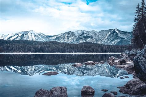 Wallpaper Lake Mountains Winter Reflection Hd Widescreen High