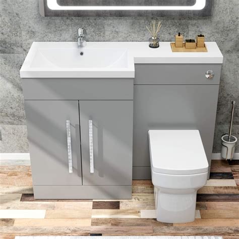 Elegant 1100mm L Shape Bathroom Vanity Sink Unit Furniture Storageleft Hand Matte Grey Vanity