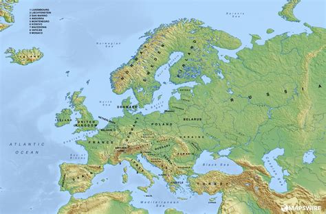 Free Printable Labeled Map Of Europe Physical Templat