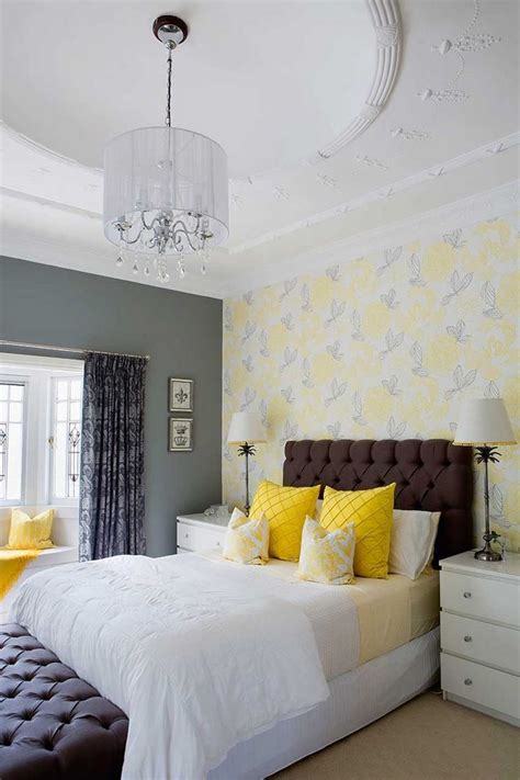 Visually Pleasant Yellow And Grey Bedroom Designs In 2020 Feature Wall Bedroom Grey Bedroom
