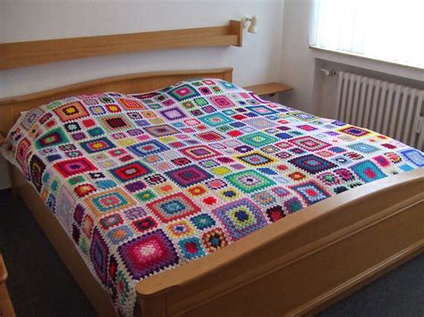 My World Of Crochet Multicolor Granny Square Bedspread Is Finished