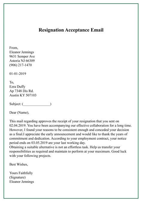 Free Sample Resignation Acceptance Letter Template Pdf