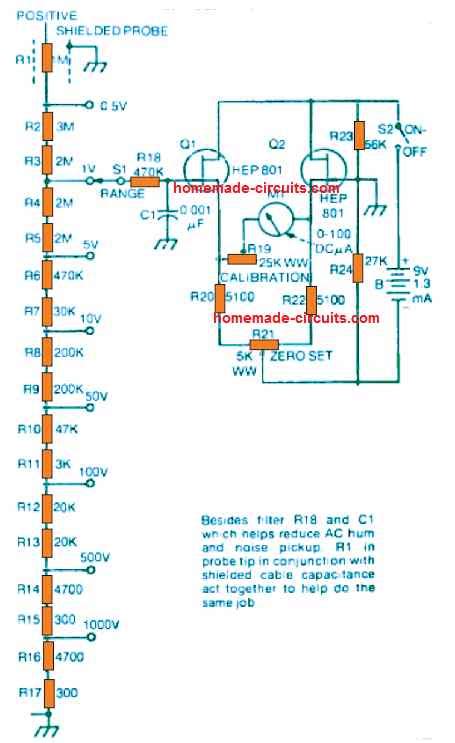 Fet Voltmeter Circuit Diagram