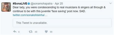 Singer Sona Mohapatra Displays A Screenshot After Sonakshi Sinha Blocks