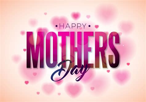 happy mothers day greeting card design with flower and typographic elements on heart background