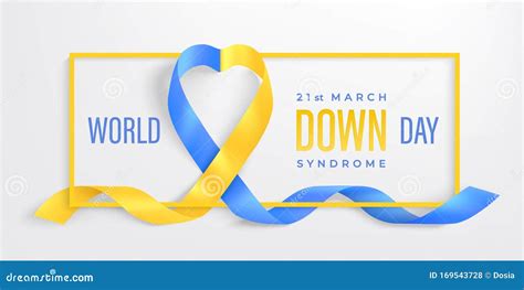 World Down Syndrome Day Horizontal Banner With Ribbon And Frame Stock