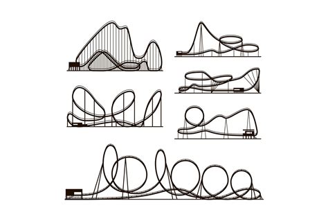 Rollercoaster Vector Vector Black Silhouettes Isolated On Wh