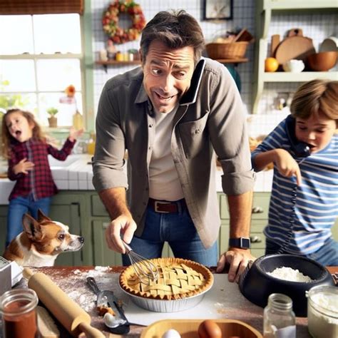 A Middle Aged Dad Being Interrupted While Making Pie Rdalle2