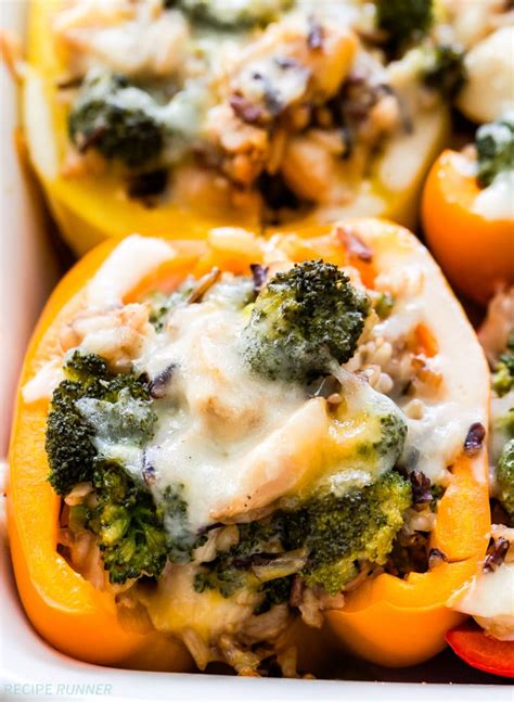 Cheesy Broccoli Chicken And Rice Stuffed Peppers Recipe Runner