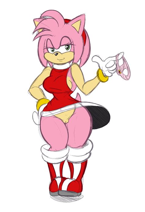 Rule 34 Amy Rose Anthro Bottomless Breasts Clothed Clothing Female