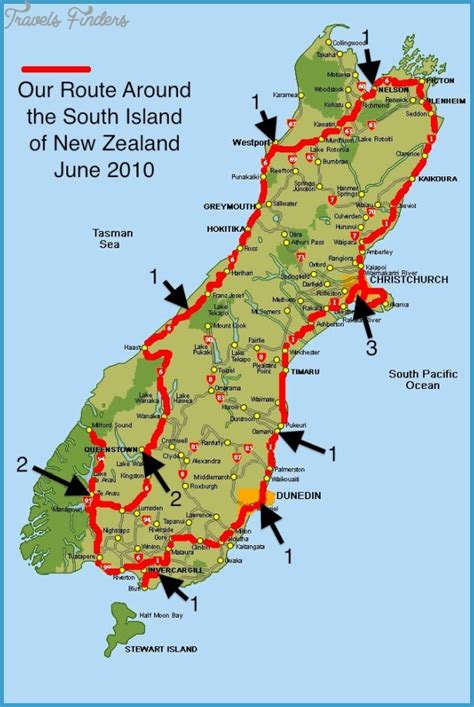 South Island New Zealand Map Travelsfinderscom