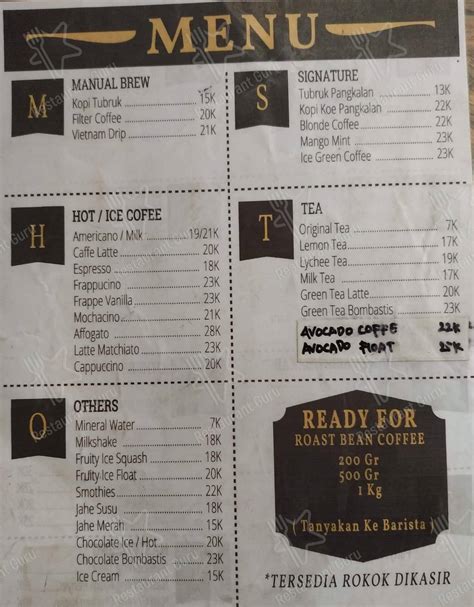 Menu at Kedai Pangkalan, East Jakarta, Jl. Pahlawan Revolusi No. 10 DD