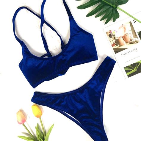 4 Colors 2018 Lace Up Bikini Sexy Velvet Bikini Set Swimwear Women Two