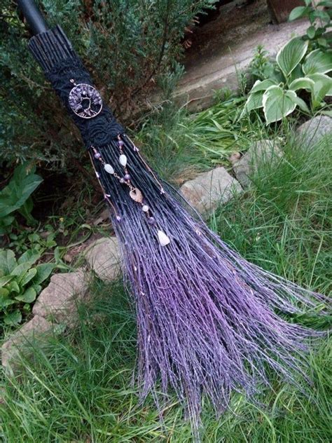 Black Purple Witchs Broom Wicca Besom Etsy Witch Broom Broom