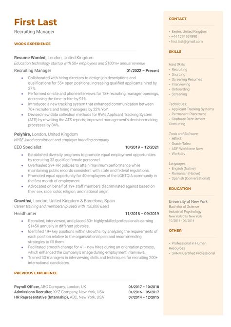 Recruiting Manager Resume Examples for 2024 | Resume Worded