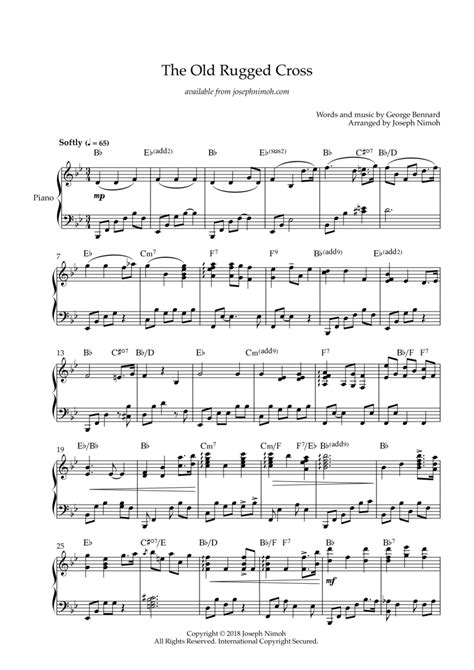 The Old Rugged Cross Solo Piano Arr Joseph Nimoh Sheet Music