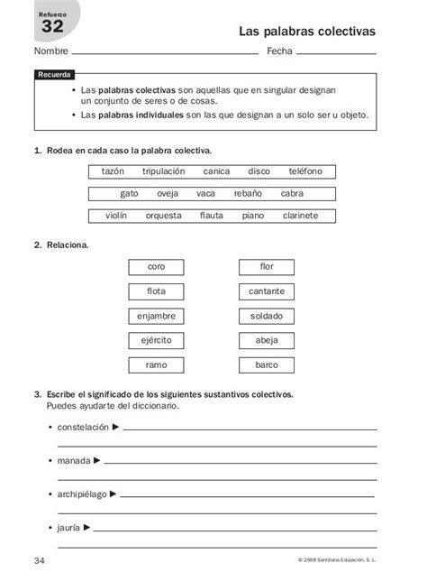 Lengua Repaso Y Ampliación 3º Primaria Santillana Palabras Colectivas