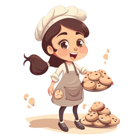 Female Baker Clipart Cartoon Girl Cook On White Background With Cookies Cartoon Cartoon