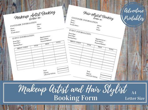 Makeup Artist And Hair Stylist Booking Forms Wedding Makeup Etsy