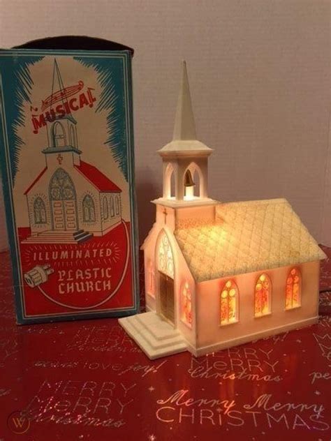 Home Christmas Tree Ornaments Up Church Music Box Ornament Plastic 1960