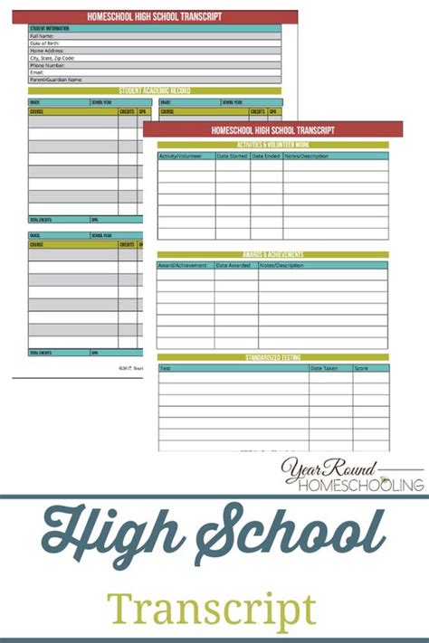 Simple High School Homeschool Transcripts Free Printable High