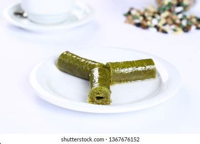 Turkish Dessert Pistachio Roll Baklava Fistikli Stock Photo