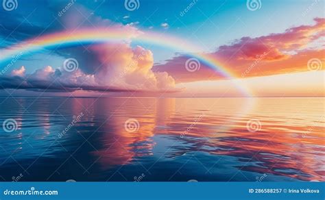 Beautiful Rainbow On Sea Sunset Sky Nature Landscape Stock Illustration