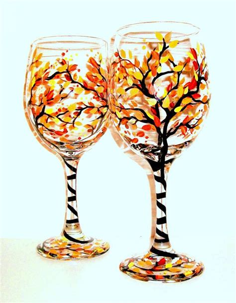 Fall Leaves Fall Trees Autumn Fall Is In The Air Hand Etsy Hand Painted Wine Glasses Hand