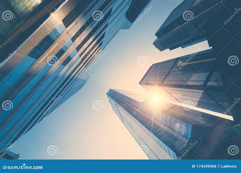Amazing Futuristic Cityscape View In Sunset Hong Kong Stock Photo