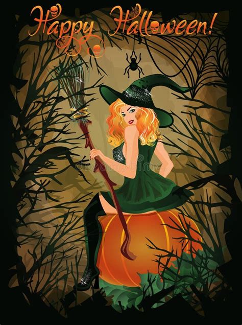 Halloween Night Card Sexy Witch Stock Illustrations Halloween