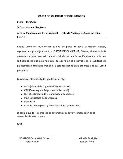 Colegio Modelo De Carta De Solicitud De Documentos Modelo De Informe