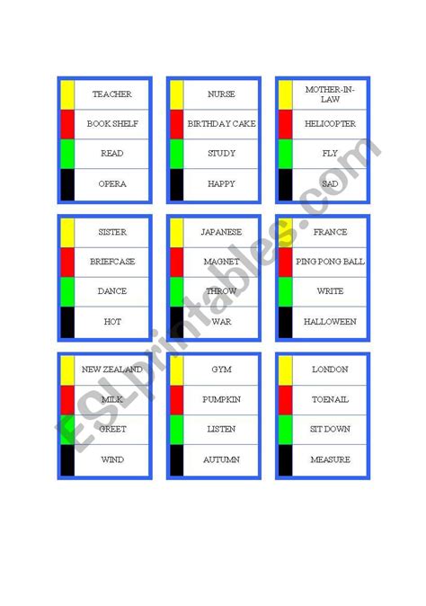 Pictionary Cards Printable