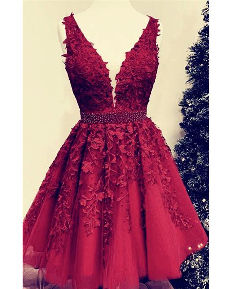 Amazing Junior Homecoming Gown Dark Red Lace Short Prom Dresses 2022 S