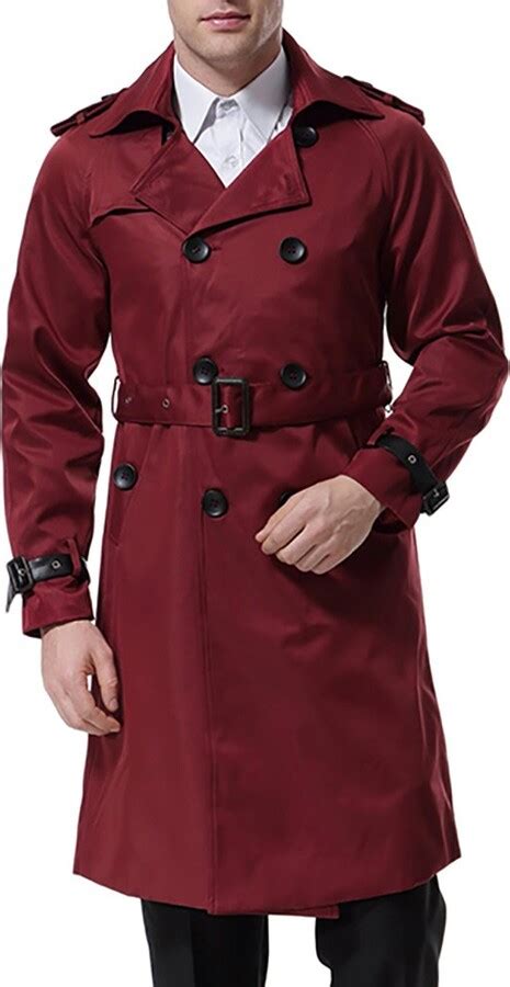 Aowofs Mens Trench Coat Long Double Breasted Slim Fit Overcoat Jacket
