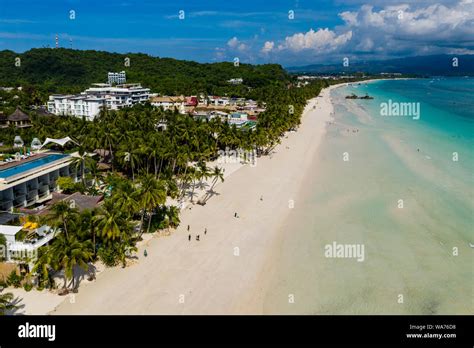 Aerial Drone View Of The Beautiful White Beach On The Philippine Island