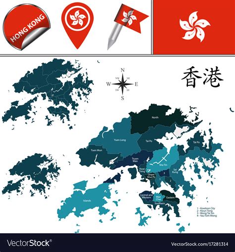 Map Of Hong Kong With Districts Royalty Free Vector Image